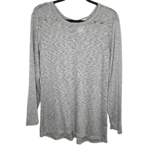 Thyme & Honey Lightweight Lace-Up Back Long Sleeve Top Sz Large Heather Grey NWT - Picture 1 of 6